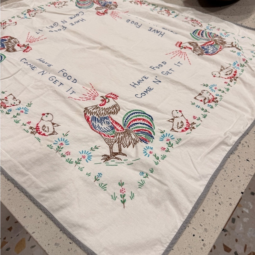 Vintage Farmhouse Rooster and Chickens Tablecloth - Picture 4 of 13